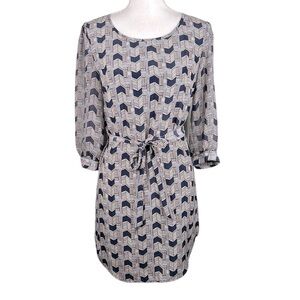 Brigette Bailey Blue & Red Chevron Print Front Tie 3/4 Sleeve Career Dress Sz L